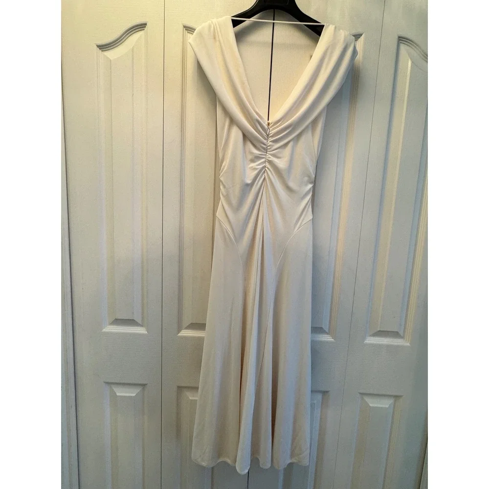 Cinq a Sept Carino Dress Ivory Cowl Neck Ruched Midi ZD29742741Z New Size 8 - Picture 9 of 12